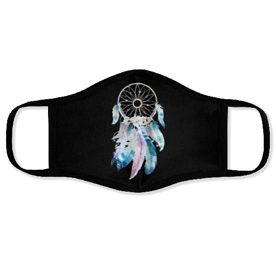 Image: Watercolor, Feather dreamcatcher Face Masks