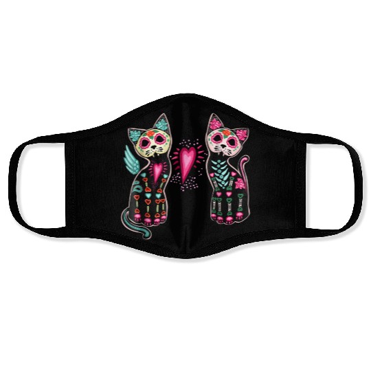 Day of Dead Sugar Cat Face Masks Cats Skeleton Skull