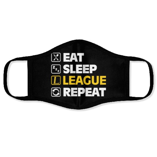 Eat Sleep League Repeat Bronze Master Legend LoL Face Masks