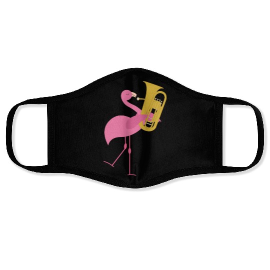 Cute Pink Flamingo Playing Tuba Musician Gift Face Masks