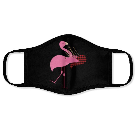 Cute Pink Flamingo Playing Bagpipes Musician Gift Face Masks
