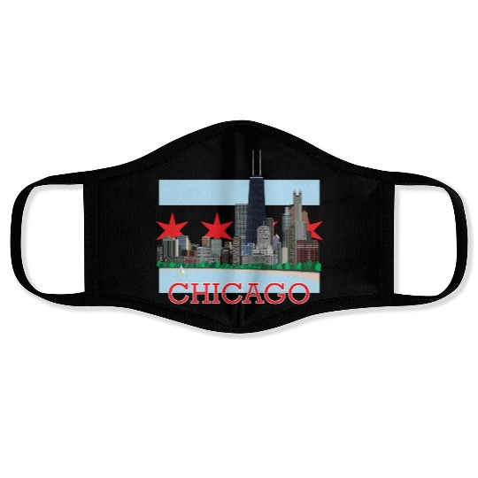 Chicago Skyline and Flag Face Masks