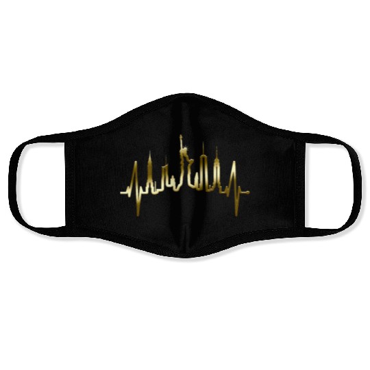 New York City Heartbeat Manhattan Skyline USA Gold Face Masks