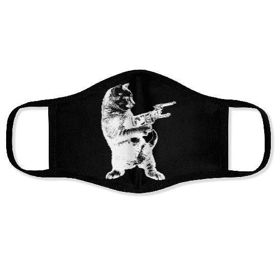 Gunslinger Kitty Cat gun cat Face Masks