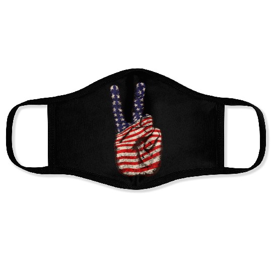 American Flag Peace Sign V Victory Hand Face Masks