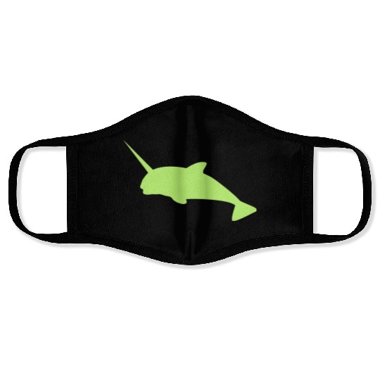 Sharp narwhal in green uniwhale Face Masks
