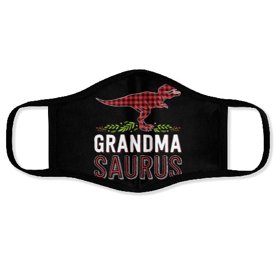 Grandma Saurus T Rex Red Plaid Matching Family Face Masks