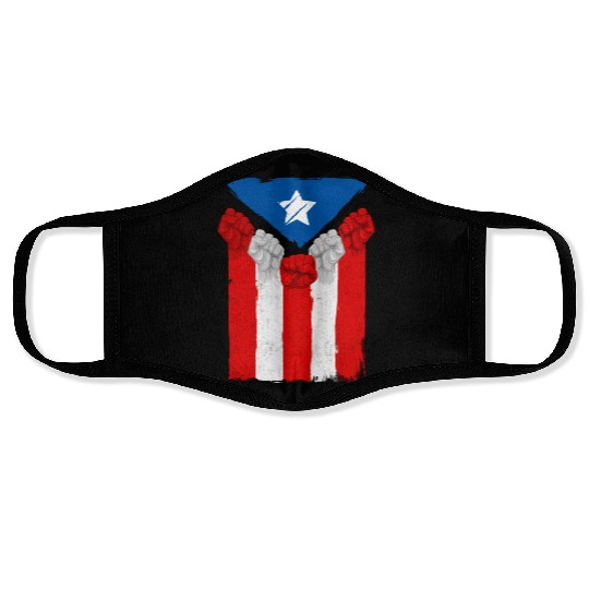 Raised Fists For Puerto Rico - Boricua Flag Face Masks