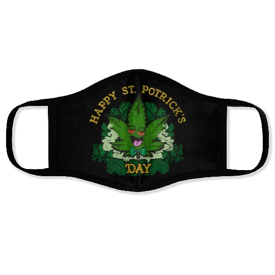 Marijuana St Potricks Day 420 Weed St Patricks Face Masks