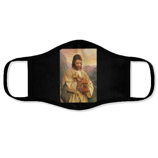 Jesus Christ holding the lost sheep pp5 Face Masks