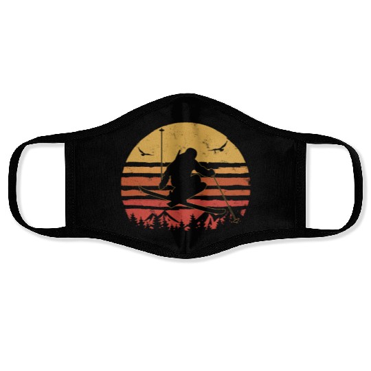 Retro Ski Skiers Winter Sports Vintage Style Face Masks