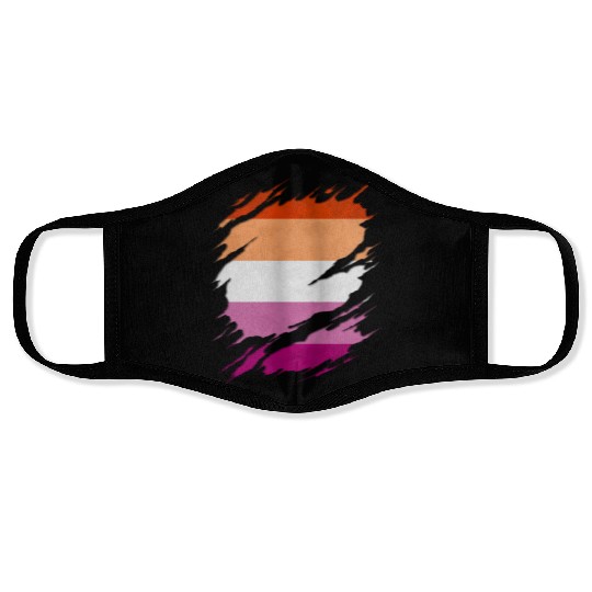 Lesbian Pride Flag Ripped Reveal Face Masks