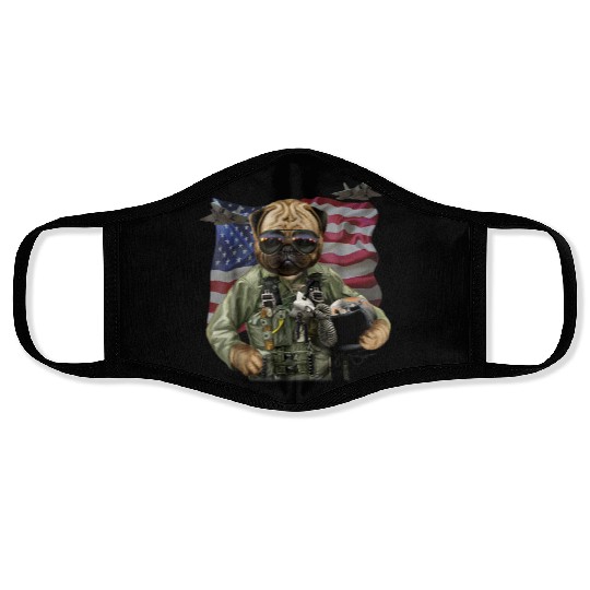 Patriot Pug in USA Fighter Pilot Suit America Dog Face Masks