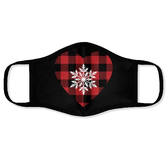 Buffalo Plaid snowflake heart Face Masks