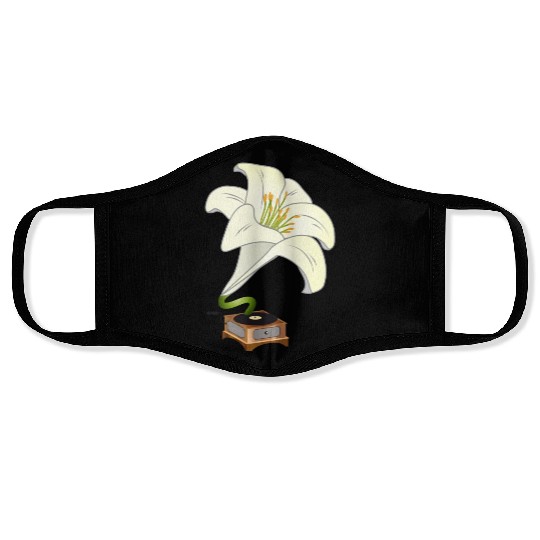nostalgic lilies flowers blossoms gramophone Face Masks