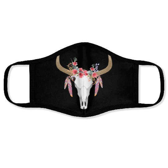 Floral Cow Skull With Feathers Bull Skull Face Masks