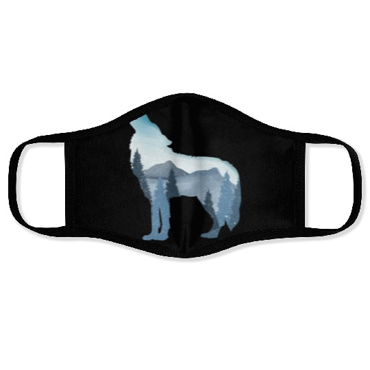 Alpha Wolf Art - Nature Background Face Masks