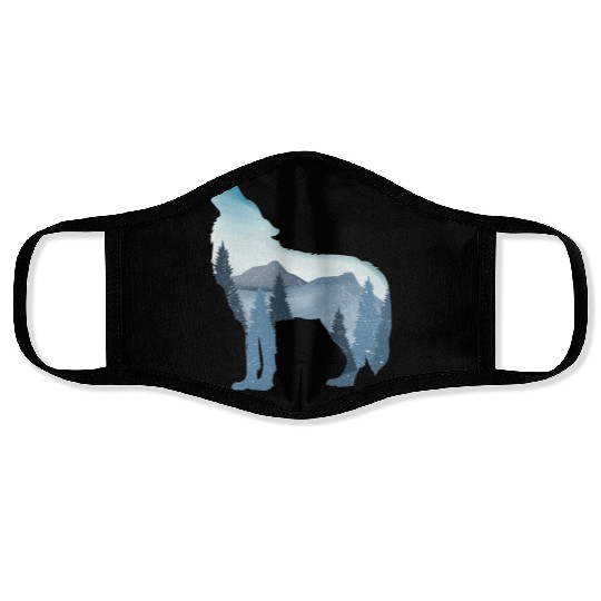 Alpha Wolf Art - Nature Background Face Masks