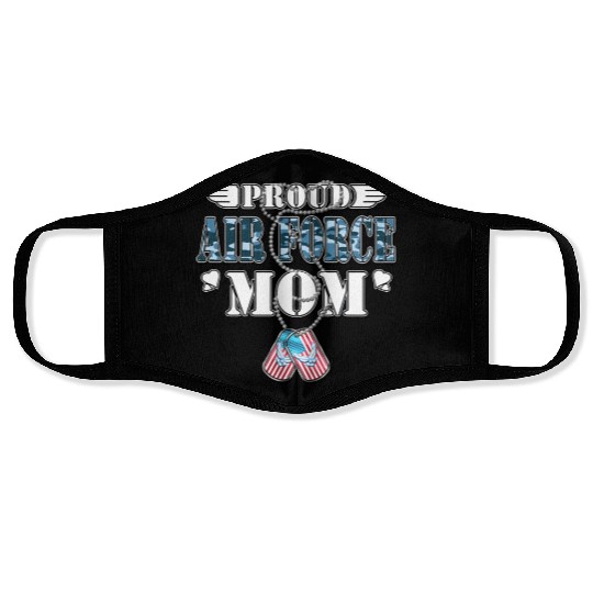 Proud Air Force Mom Us Flag Dog Tags Wings Militar Face Masks