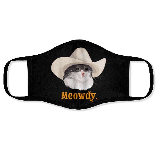 Meowdy Sad Cat Wearing a Cowboy Hat Meme Face Masks