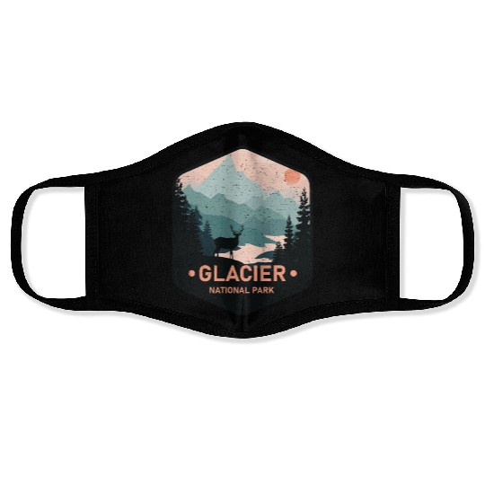 Vintage Glacier National Park Deer Mountains Gift Face Masks