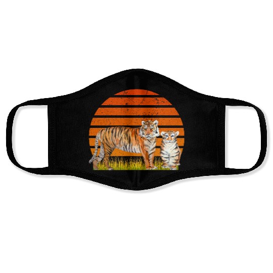 Majestic Tigers Sunset Scene Face Masks