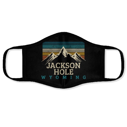 Jackson Hole Wyoming Vintage Mountains Nature Souv Face Masks