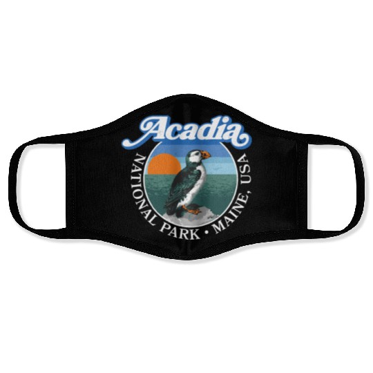 Retro Acadia National Park Vintage Maine Puffin Face Masks