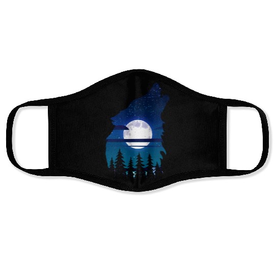 Howling wolf full moon forest howling wild Face Masks