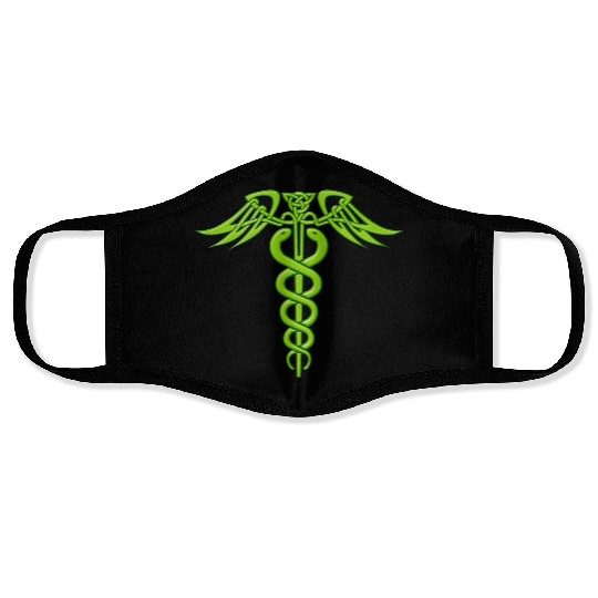 Green Celtic Knot Caduceus Face Masks