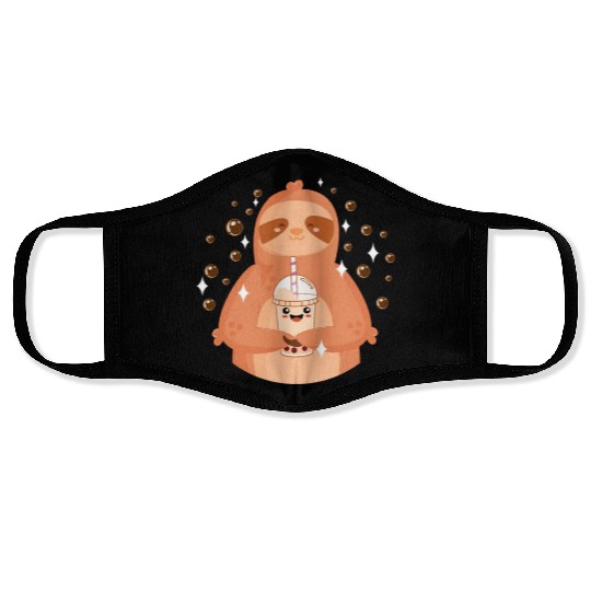 Boba Tea Kawaii Sloth Drinking Face Masks