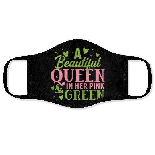 A Beautiful Queen in her Pink and Green | HBCU AKA Face Masks