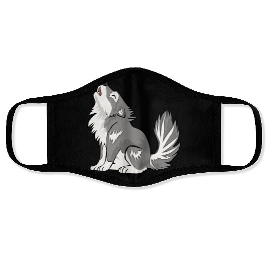 Cute Baby Howling Wolf Cub Gifts Animals Lover Face Masks