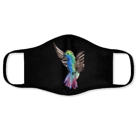 Colorful Watercolor Hummingbird flying pink Face Masks