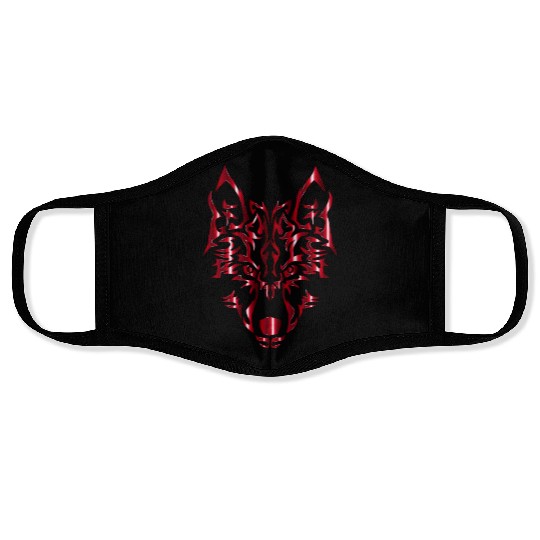 Crimson Symmetric Tribal Wolf Face Masks