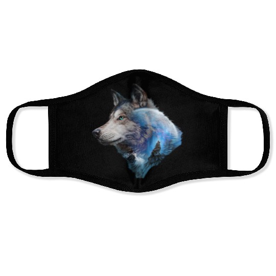 Wolf Moon Forest View Nature Face Masks
