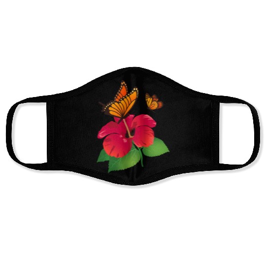 Hibiscus Flower and Monarch Butterfly Nature Face Masks