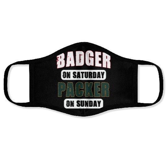 Badge on Saturday Packer on Sunday Green Bay Face Masks