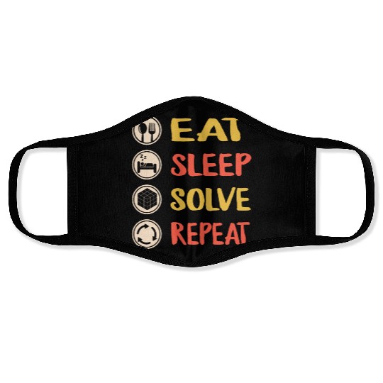 Rubiks Cube Face Masks, Vintage Eat Sleep Solve Repeat