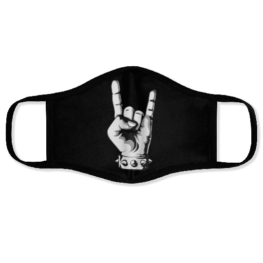 Rock And Roll Finger Sign Music Cool Rock Band Pun Face Masks