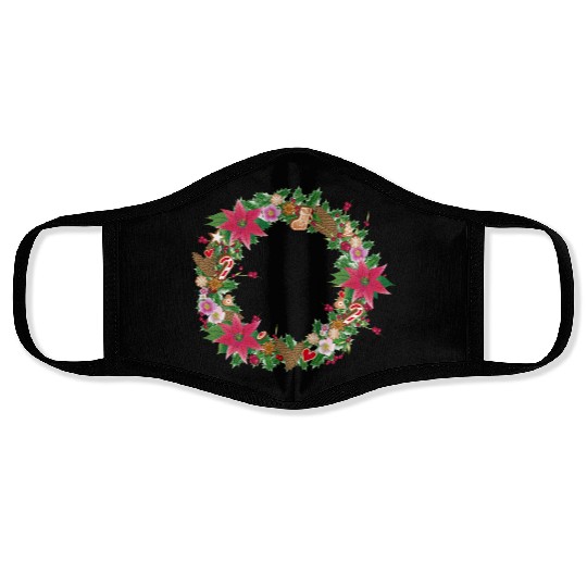 classic Christmas wreath lavishly decorated Face Masks