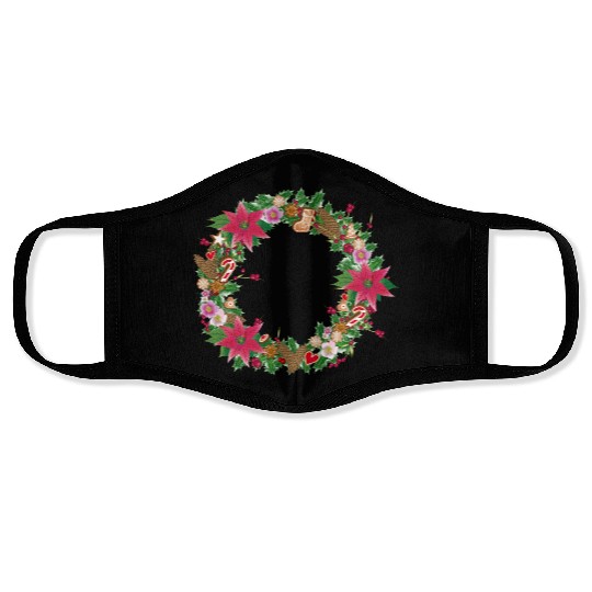 classic Christmas wreath lavishly decorated Face Masks