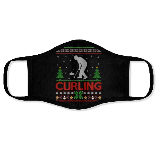 Curling Sports Lover Santa Ugly Curling Christmas Face Masks