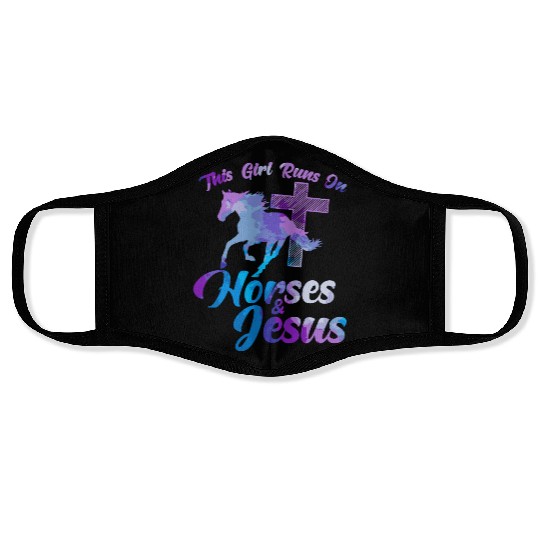 This Girl Runs On Horses Jesus Christian Horse Rid Face Masks