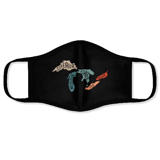 Great lakes USA, Michigan Lake Erie Lake Face Masks
