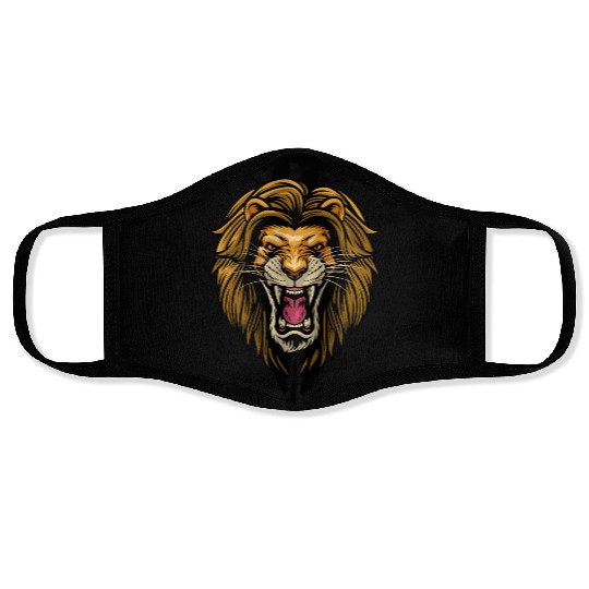 angry lion head Face Masks
