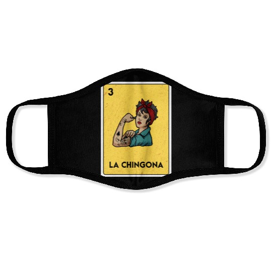 La Chingona Mexican Lottery Bingo Game Card Player Face Masks