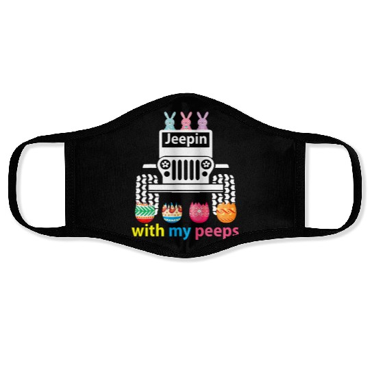 Jeepin With My Peeps Rabbit Riding Jeep Gift Face Masks