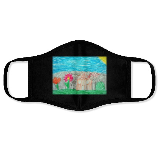 House with Garden and Flowers Optimism Kid Drawing Face Masks