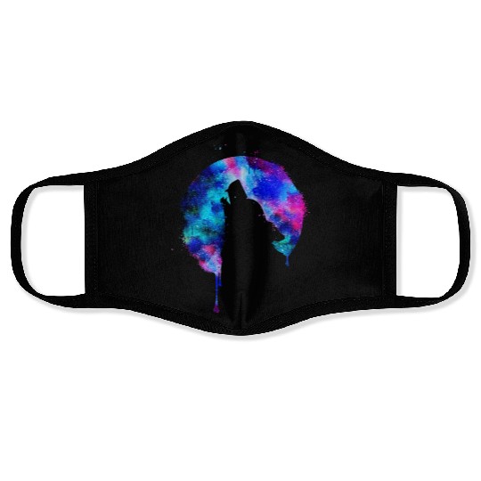 Howling wolf full moon wolves galaxy stars sky Face Masks